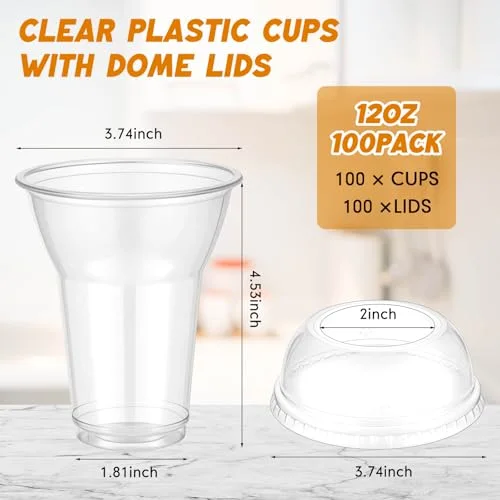 Root Beer Float Cups with Wide Dome Lids Plastic Parfait Cups Disposable Party Drink Glasses for Ice Cream Smoothies Parfaits Bubble Tea Yogurt Milkshake () view 8