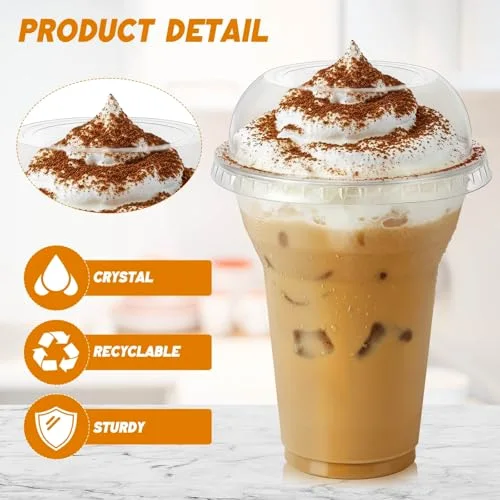 Root Beer Float Cups with Wide Dome Lids Plastic Parfait Cups Disposable Party Drink Glasses for Ice Cream Smoothies Parfaits Bubble Tea Yogurt Milkshake () view 9