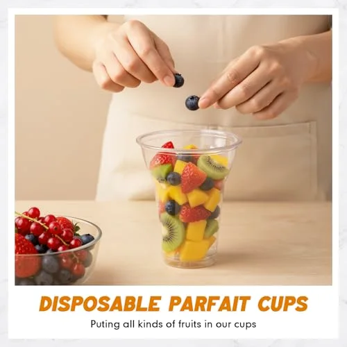 Root Beer Float Cups with Wide Dome Lids Plastic Parfait Cups Disposable Party Drink Glasses for Ice Cream Smoothies Parfaits Bubble Tea Yogurt Milkshake () view 10