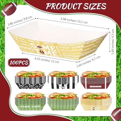 Football Party Favors & Supplies - Paper Food Tray, 2lb Disposable Serving Boats for Football Birthday Party Decor Game Day, Tailgate Parties, Nachos, Hot Dogs and Fries view 2