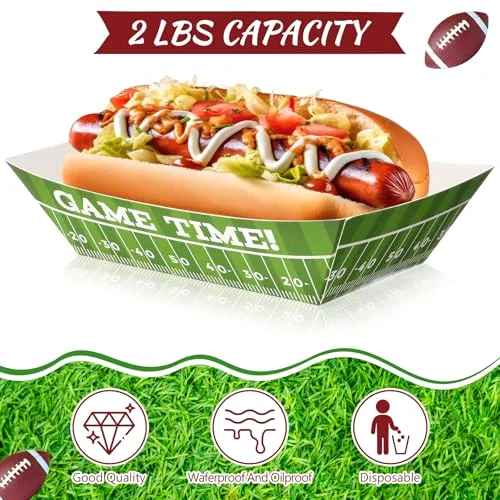 Football Party Favors & Supplies - Paper Food Tray, 2lb Disposable Serving Boats for Football Birthday Party Decor Game Day, Tailgate Parties, Nachos, Hot Dogs and Fries view 3
