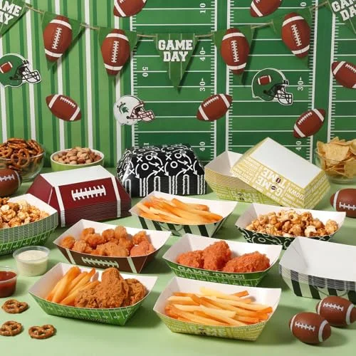 Football Party Favors & Supplies - Paper Food Tray, 2lb Disposable Serving Boats for Football Birthday Party Decor Game Day, Tailgate Parties, Nachos, Hot Dogs and Fries view 5