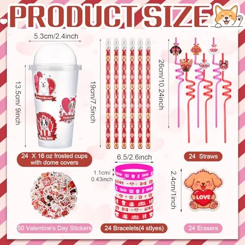 Dog Party Supplies Bulk Plastic Cup with Lids and Straw Heart Eraser Pencils Silicone Bracelets Dog Goodie Bag Fillers for Exchange Gift Birthday Supplies view 3