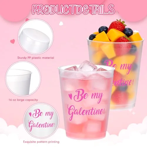 Galentines Day Cups Heart Print Plastic Cups Galentine's Day Party Favors for Ladies Celebration Valentine's Friendship women Party Supplies Decorations view 3