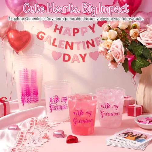 Galentines Day Cups Heart Print Plastic Cups Galentine's Day Party Favors for Ladies Celebration Valentine's Friendship women Party Supplies Decorations view 4