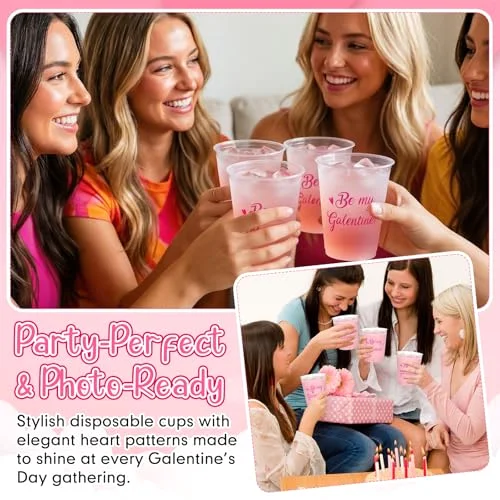 Galentines Day Cups Heart Print Plastic Cups Galentine's Day Party Favors for Ladies Celebration Valentine's Friendship women Party Supplies Decorations view 5