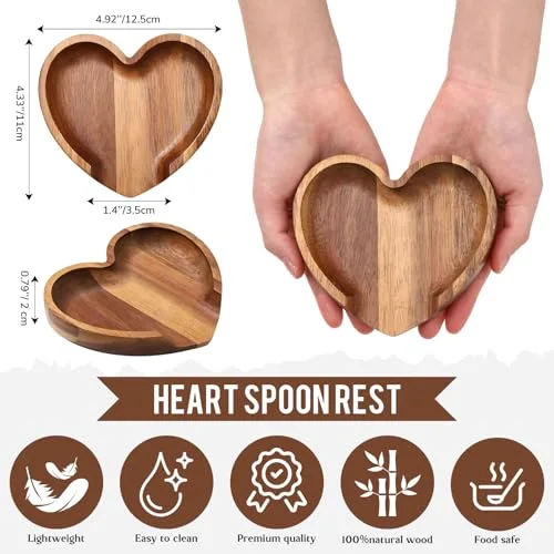 Heart Shaped Spoon Rest Acacia Wooden Spoon Rest Holder for Kitchen Counter Stove Top Utensils Gifts Women Mom Wedding Party view 3