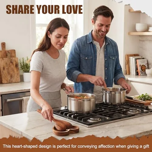 Heart Shaped Spoon Rest Acacia Wooden Spoon Rest Holder for Kitchen Counter Stove Top Utensils Gifts Women Mom Wedding Party view 5