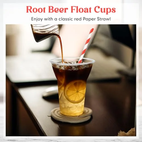 Plastic Parfait Cups with Plastic Soda Spoons and Paper Straws Disposable Root Beer Float Cups Milkshake Mugs for Ice Cream Sundae Yogurt Party Drinks () view 9
