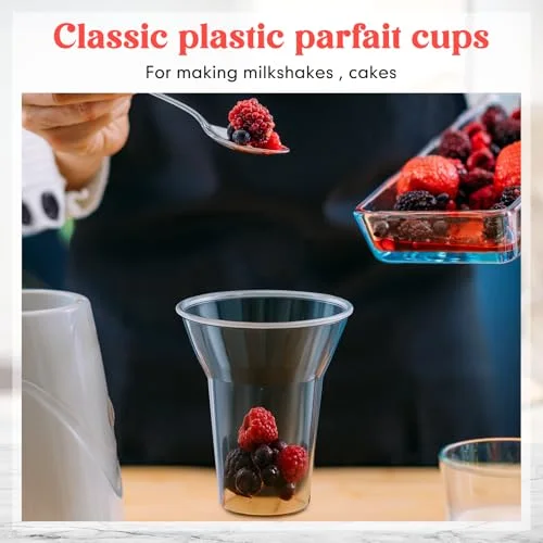 Plastic Parfait Cups with Plastic Soda Spoons and Paper Straws Disposable Root Beer Float Cups Milkshake Mugs for Ice Cream Sundae Yogurt Party Drinks () view 10