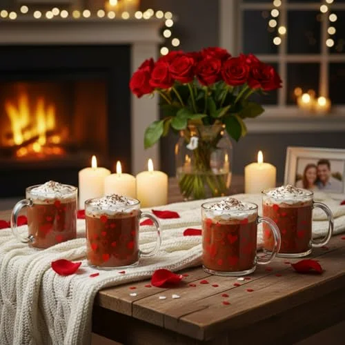 Valentine Glass Coffee Mugs with Handle Heart Glass Cups Love Women Ladies Gift for Galentines Valentines Day Party Supplies Wedding Birthday Home Decor () view 8