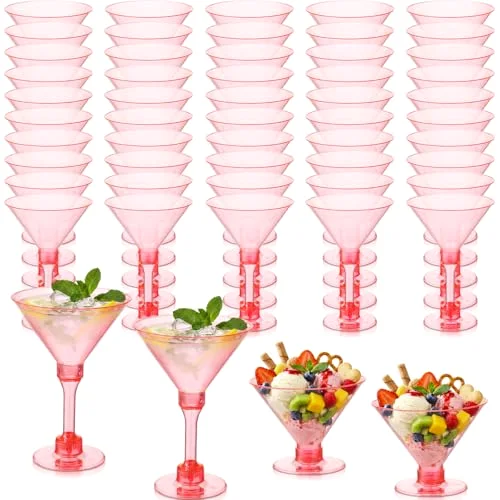 Hot Plastic Martini Glasses 2-in-1 Disposable Cocktail & Dessert Cups, Detachable Unbreakable Glassware for Bachelorette Party, Wedding Reception, Bar