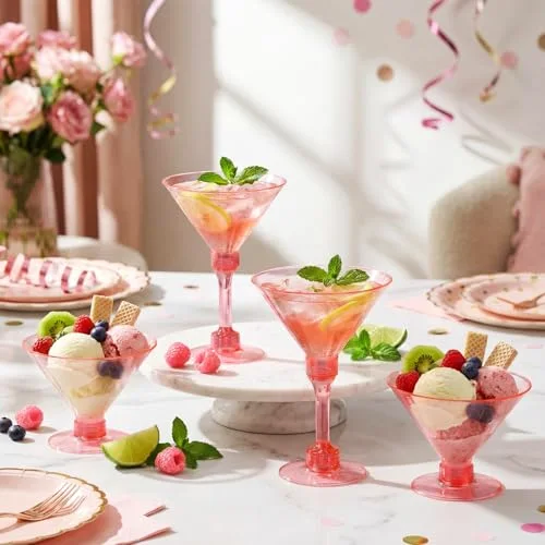 Hot Plastic Martini Glasses 2-in-1 Disposable Cocktail & Dessert Cups, Detachable Unbreakable Glassware for Bachelorette Party, Wedding Reception, Bar view 3