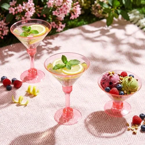 Hot Plastic Martini Glasses 2-in-1 Disposable Cocktail & Dessert Cups, Detachable Unbreakable Glassware for Bachelorette Party, Wedding Reception, Bar view 4