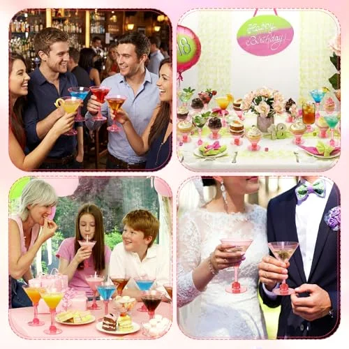 Hot Plastic Martini Glasses 2-in-1 Disposable Cocktail & Dessert Cups, Detachable Unbreakable Glassware for Bachelorette Party, Wedding Reception, Bar view 5