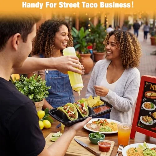 Large 2 Tacos and 2 Sides Taco Plates, Disposable PP Taco Plates with Dividers for Party, Fiesta Tacos Holder for Ta co Tuesday, Microwave Safe Ta co Plate () view 10