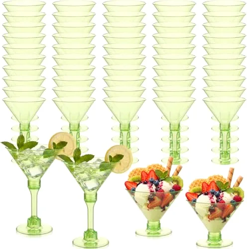Martini Glasses Plastic 2-in-1 Disposable Cocktail & Dessert Cups, Detachable Unbreakable Glassware for Spring Party, Wedding, Birthday, Bar, Garden, Outdoor