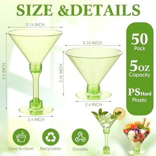 Martini Glasses Plastic 2-in-1 Disposable Cocktail & Dessert Cups, Detachable Unbreakable Glassware for Spring Party, Wedding, Birthday, Bar, Garden, Outdoor view 2