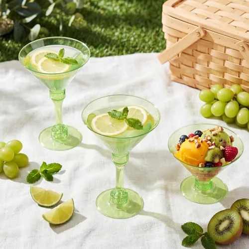 Martini Glasses Plastic 2-in-1 Disposable Cocktail & Dessert Cups, Detachable Unbreakable Glassware for Spring Party, Wedding, Birthday, Bar, Garden, Outdoor view 3