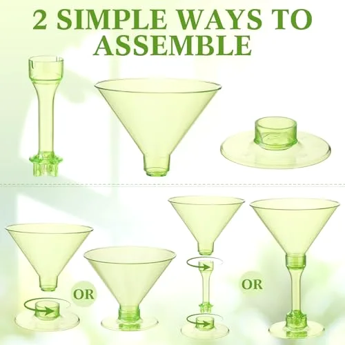 Martini Glasses Plastic 2-in-1 Disposable Cocktail & Dessert Cups, Detachable Unbreakable Glassware for Spring Party, Wedding, Birthday, Bar, Garden, Outdoor view 4