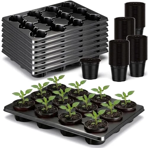 Seedling Pots and 12 Cell Reusable Plastic Nursery Pots Trays Thick Sturdy Seeds Starting Germination Carrying Trays Small Planter Nursery Propagation()