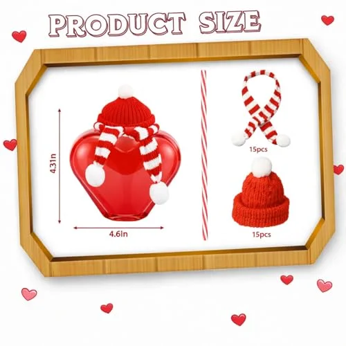 Mother's Day Heart Cup Galentines Plastic Heart Bottles with Straws Set Including Reusable Drink Empty Bottles Straws and Scarf for Mother Party Milk Juicing Drinking view 2