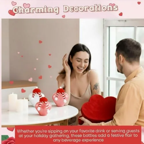Mother's Day Heart Cup Galentines Plastic Heart Bottles with Straws Set Including Reusable Drink Empty Bottles Straws and Scarf for Mother Party Milk Juicing Drinking view 4