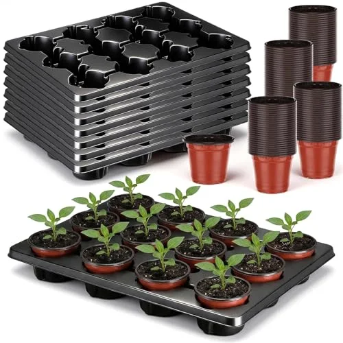 Seedling Pots and 12 Cell Reusable Plastic Nursery Pots Trays Thick Sturdy Seeds Starting Germination Carrying Trays Small Planter Nursery Propagation() view 6