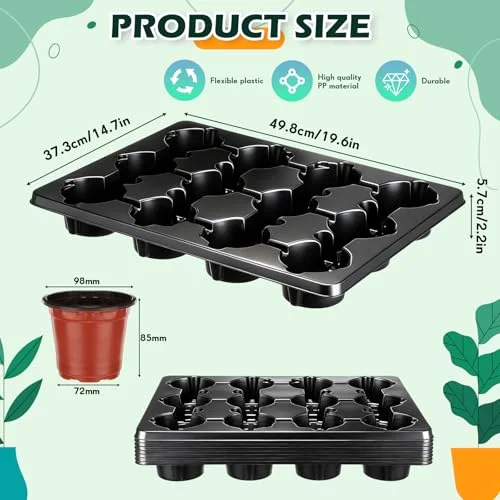 Seedling Pots and 12 Cell Reusable Plastic Nursery Pots Trays Thick Sturdy Seeds Starting Germination Carrying Trays Small Planter Nursery Propagation() view 7
