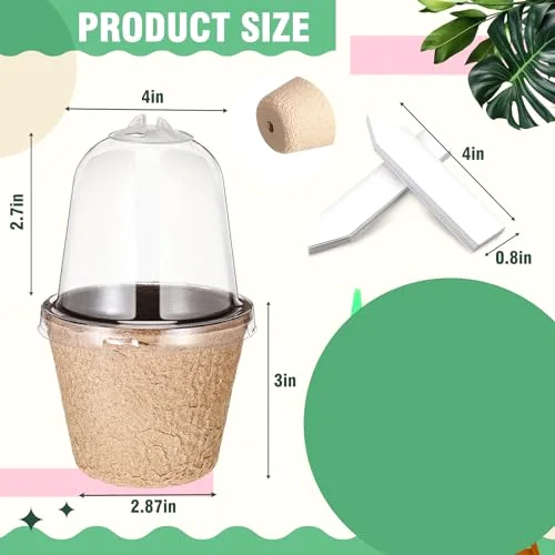 Biodegradable Nursery Pots with 30 Humidity Dome and 30 Labels, 4" Plant Nursery Seed Starter Planter Biodegradable Peat Pots for Planting Seedlings, Vegetables (Round) view 2