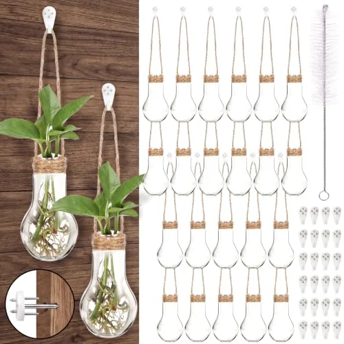 Hanging Plant Propagation Stations Plastic Propagation Vases with Hooks and Cleaning Brush Window Wall Jars for Home, Office, Bathroom Decor, Gift for Plant Lovers view 6