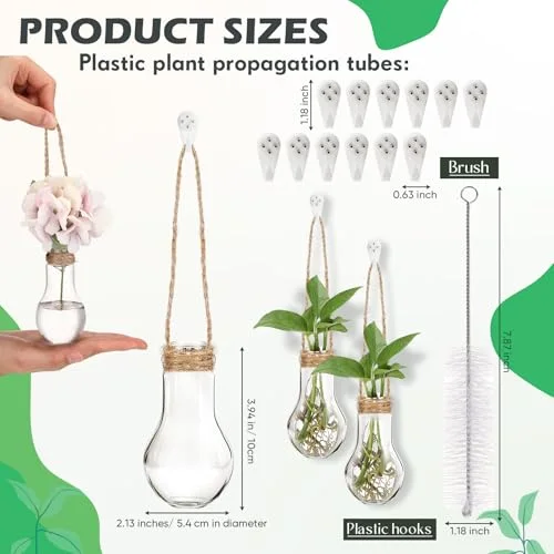 Hanging Plant Propagation Stations Plastic Propagation Vases with Hooks and Cleaning Brush Window Wall Jars for Home, Office, Bathroom Decor, Gift for Plant Lovers view 7