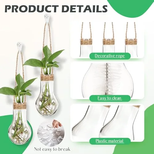 Hanging Plant Propagation Stations Plastic Propagation Vases with Hooks and Cleaning Brush Window Wall Jars for Home, Office, Bathroom Decor, Gift for Plant Lovers view 9