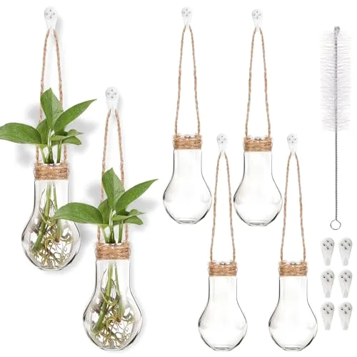 Hanging Plant Propagation Stations Plastic Propagation Vases with Hooks and Cleaning Brush Window Wall Jars for Home, Office, Bathroom Decor, Gift for Plant Lovers