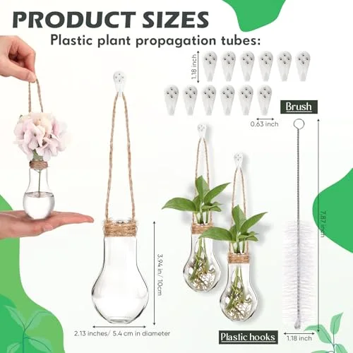 Hanging Plant Propagation Stations Plastic Propagation Vases with Hooks and Cleaning Brush Window Wall Jars for Home, Office, Bathroom Decor, Gift for Plant Lovers view 2