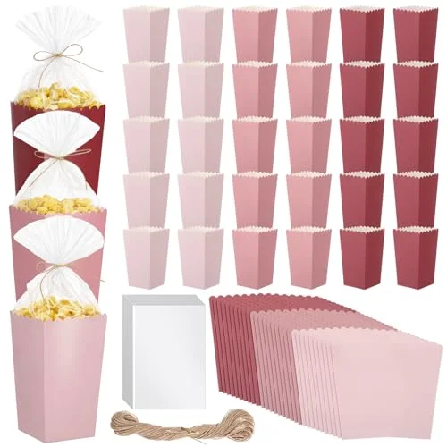 Popcorn Boxes and Treat Bag Set Bulk Wedding Popcorn Containers 6.7' Open Top Paper Popcorns Bag with Treat Candy Bags & Packing String for Party Movie (Gradient)