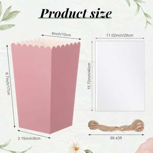 Popcorn Boxes and Treat Bag Set Bulk Wedding Popcorn Containers 6.7' Open Top Paper Popcorns Bag with Treat Candy Bags & Packing String for Party Movie (Gradient) view 2