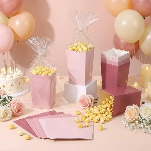 Popcorn Boxes and Treat Bag Set Bulk Wedding Popcorn Containers 6.7' Open Top Paper Popcorns Bag with Treat Candy Bags & Packing String for Party Movie (Gradient) view 4