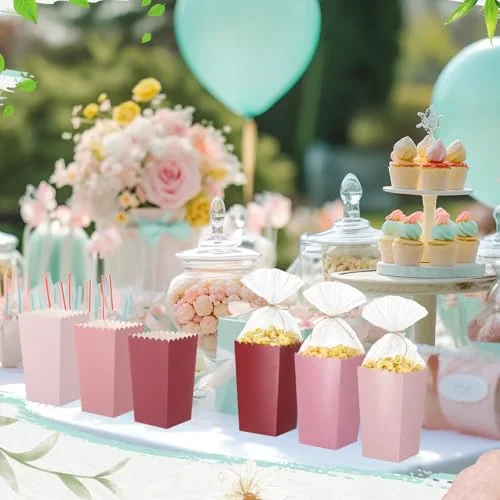 Popcorn Boxes and Treat Bag Set Bulk Wedding Popcorn Containers 6.7' Open Top Paper Popcorns Bag with Treat Candy Bags & Packing String for Party Movie (Gradient) view 5