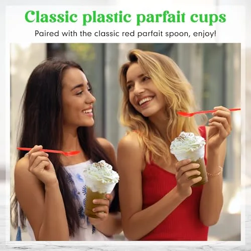 Root Beer Float Cups Plastic Parfait Cups with Dessert Spoons Disposable Milkshake Glasses Crystal Sundae Mugs for Yogurt Ice Cream Soda Party Drinks ( Spoon) view 5