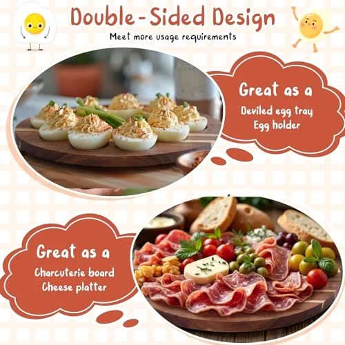 Easter Acacia Wood Deviled Egg Platter with Lid 20 Holes 13 x Deviled Egg Tray Reversible Charcuterie Board Wooden Food Holder Serving Container for Countertop view 5
