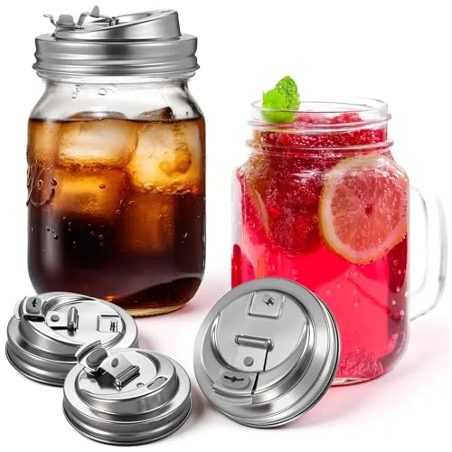 Stainless Steel Mason Jar Drinking Lids for Wide Mouth Mason Jars, Rust Proof Leak Proof Seal Cover fit Home Tea, Milk, Juice Drinks Airtight Turns your Container into Pitcher