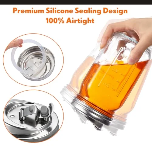 Stainless Steel Mason Jar Drinking Lids for Wide Mouth Mason Jars, Rust Proof Leak Proof Seal Cover fit Home Tea, Milk, Juice Drinks Airtight Turns your Container into Pitcher view 3