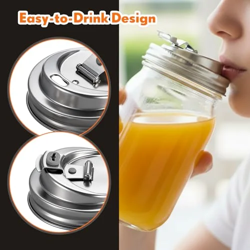 Stainless Steel Mason Jar Drinking Lids for Wide Mouth Mason Jars, Rust Proof Leak Proof Seal Cover fit Home Tea, Milk, Juice Drinks Airtight Turns your Container into Pitcher view 4