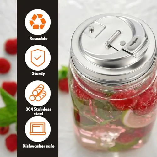Stainless Steel Mason Jar Drinking Lids for Wide Mouth Mason Jars, Rust Proof Leak Proof Seal Cover fit Home Tea, Milk, Juice Drinks Airtight Turns your Container into Pitcher view 5