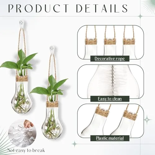 3.94" Plastic Window Propagation Stations Hanging Propagation Vases Plant Test Tubes with Suction Cup & Traceless Nail & Brush Wall Jars for Office Home Garden Decor Lover Gift view 4