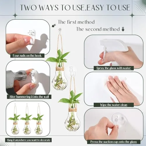 3.15" Plastic Window Propagation Stations Hanging Propagation Vases Plant Test Tubes with Suction Cup & Traceless Nail & Brush Wall Jars for Office Home Garden Decor Lover Gift view 5