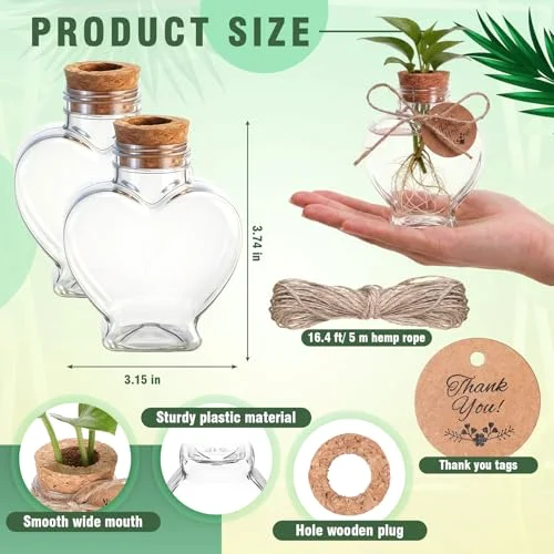 3.74'' Plastic Plant Propagation Stations with Hole Lid Planter Vase Propagation Jars with Thank You Tags for Plant Lover Gifts for Women Office Home Garden view 2