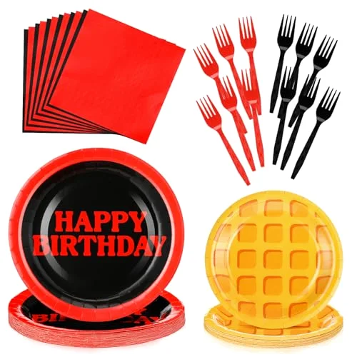 and Birthday Party Supplies Spooky Theme Plates Napkins and Forks Waffle Birthday Party Table Decorations Disposable Cake Tableware Set for 24 Guests