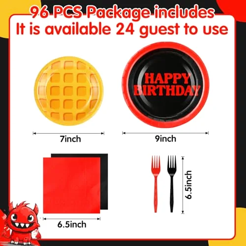 and Birthday Party Supplies Spooky Theme Plates Napkins and Forks Waffle Birthday Party Table Decorations Disposable Cake Tableware Set for 24 Guests view 2